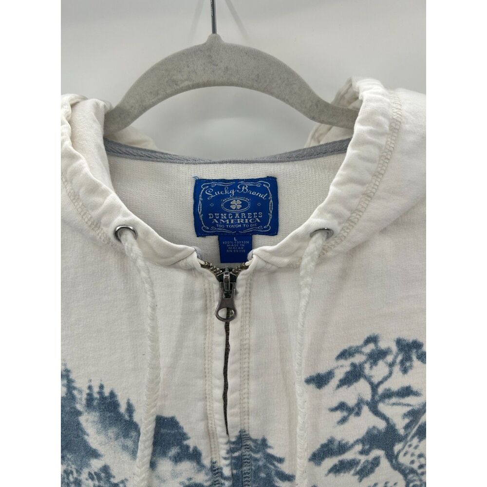 Vintage Y2K White Blue Zip Up Hoodie Sweatshirt L Japan Cotton - Picture 4 of 4